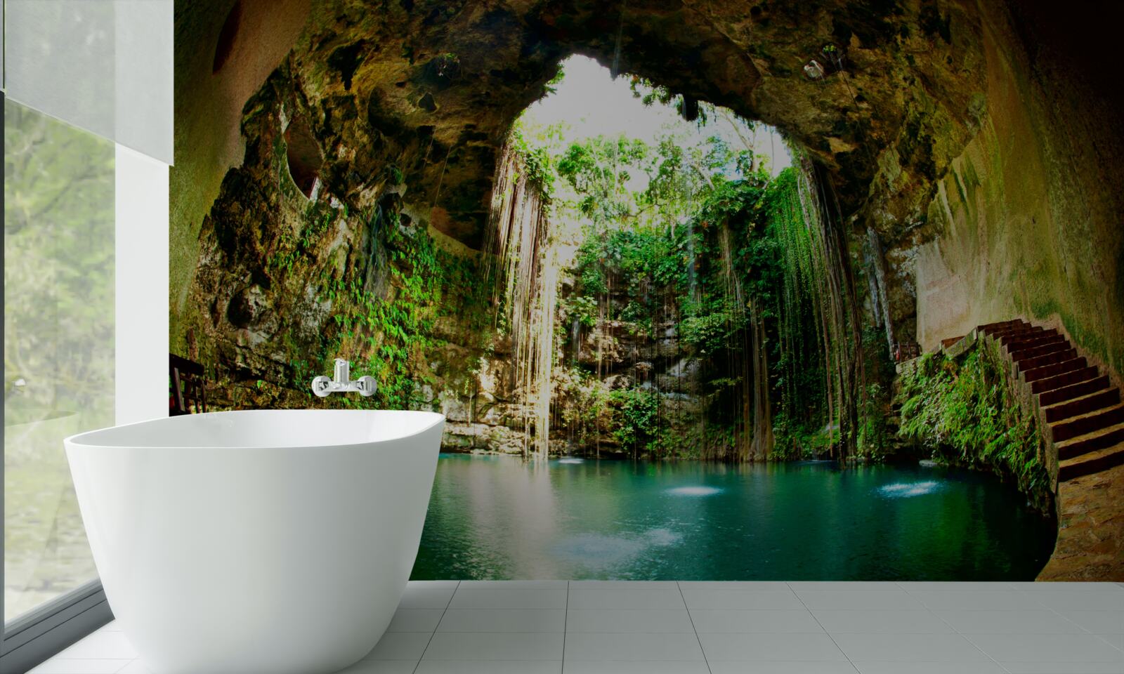 Fototapeta spadająca woda w górskiej jamie