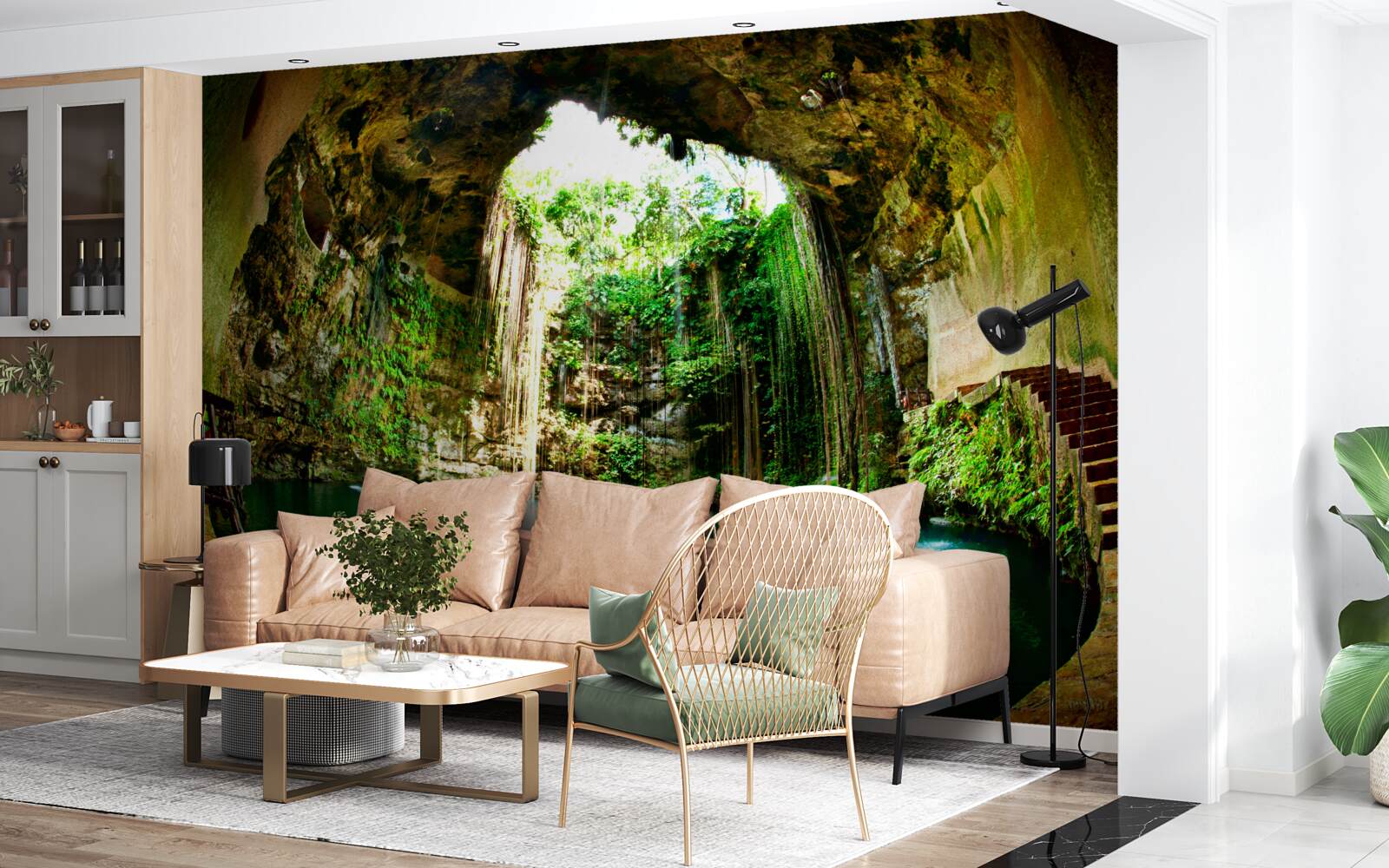 Fototapeta spadająca woda w górskiej jamie