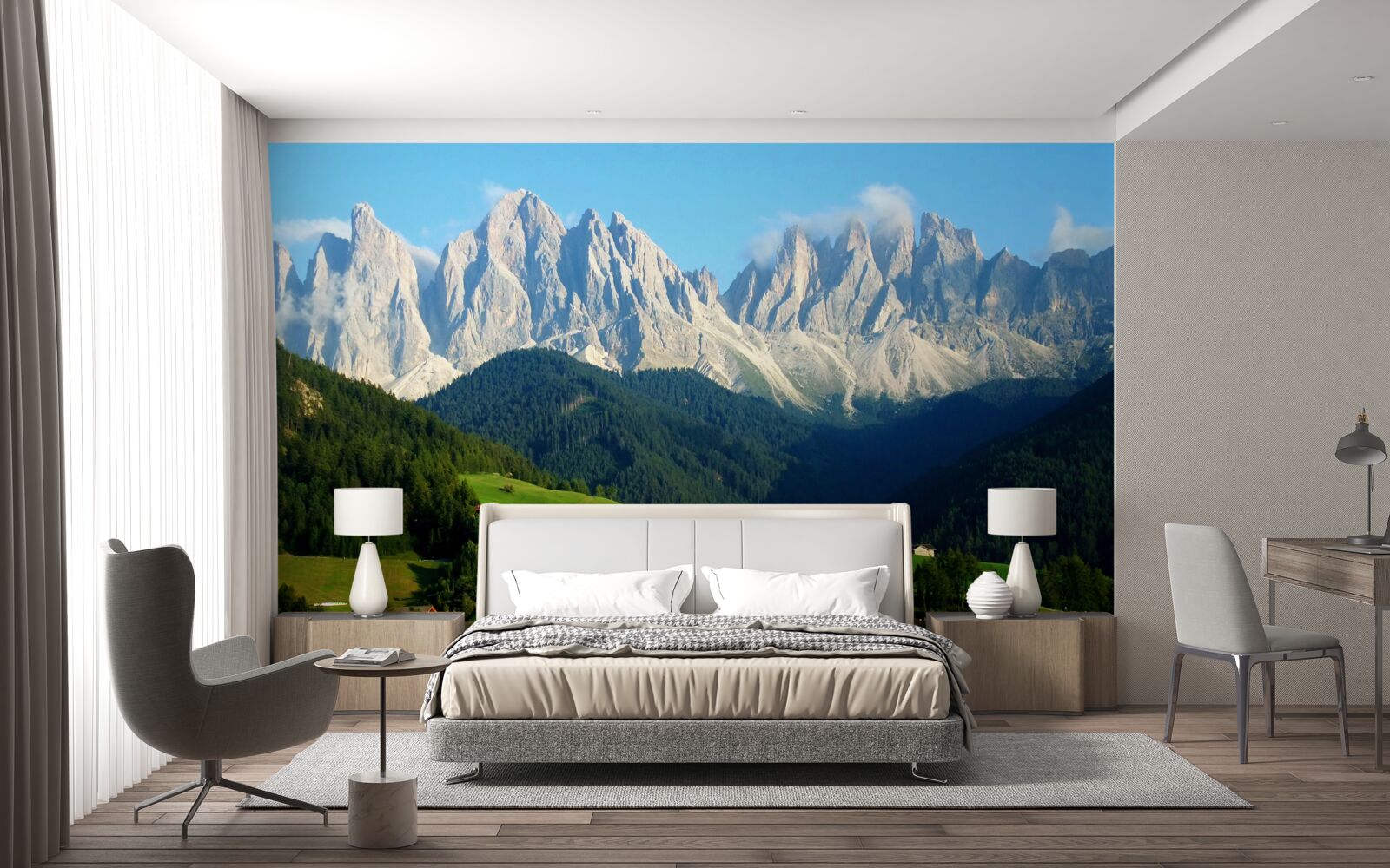 Fototapeta wioska na polanie u podnóża gór