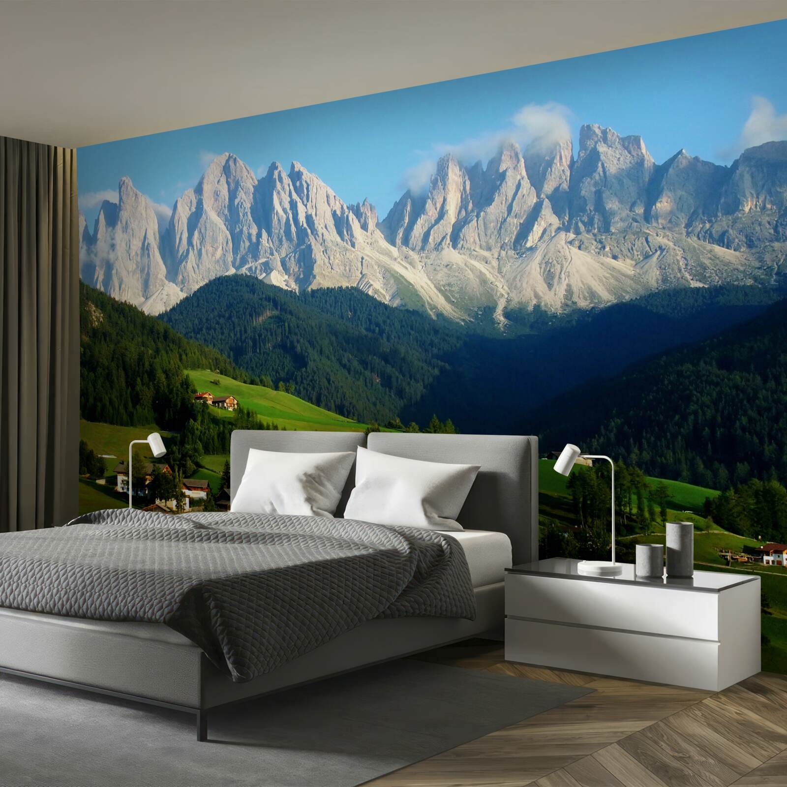 Fototapeta wioska na polanie u podnóża gór