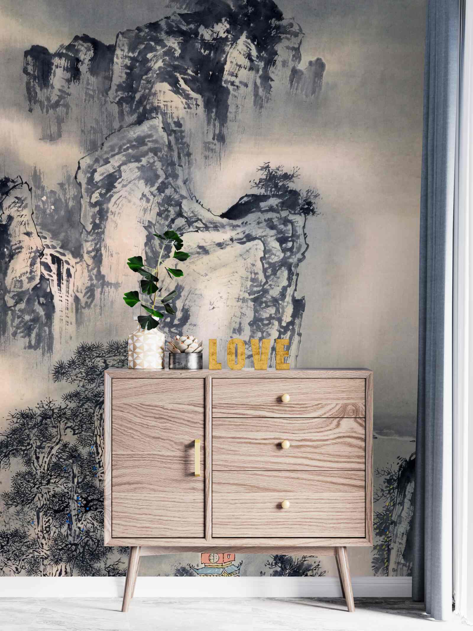 Fototapeta wysokie drzewa i góry to abstrakcje