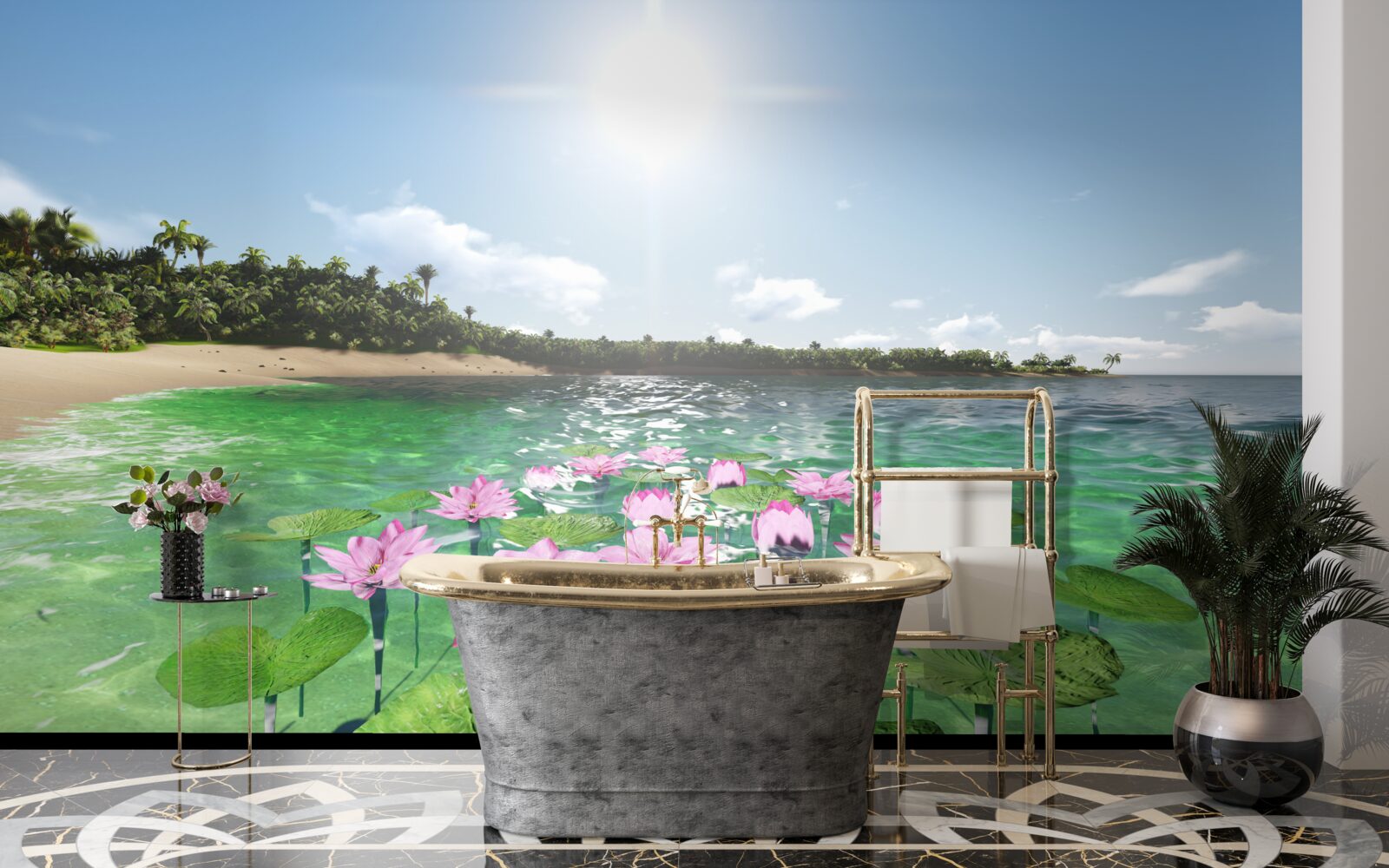 Fototapeta różowe lotosy na powierzchni wody