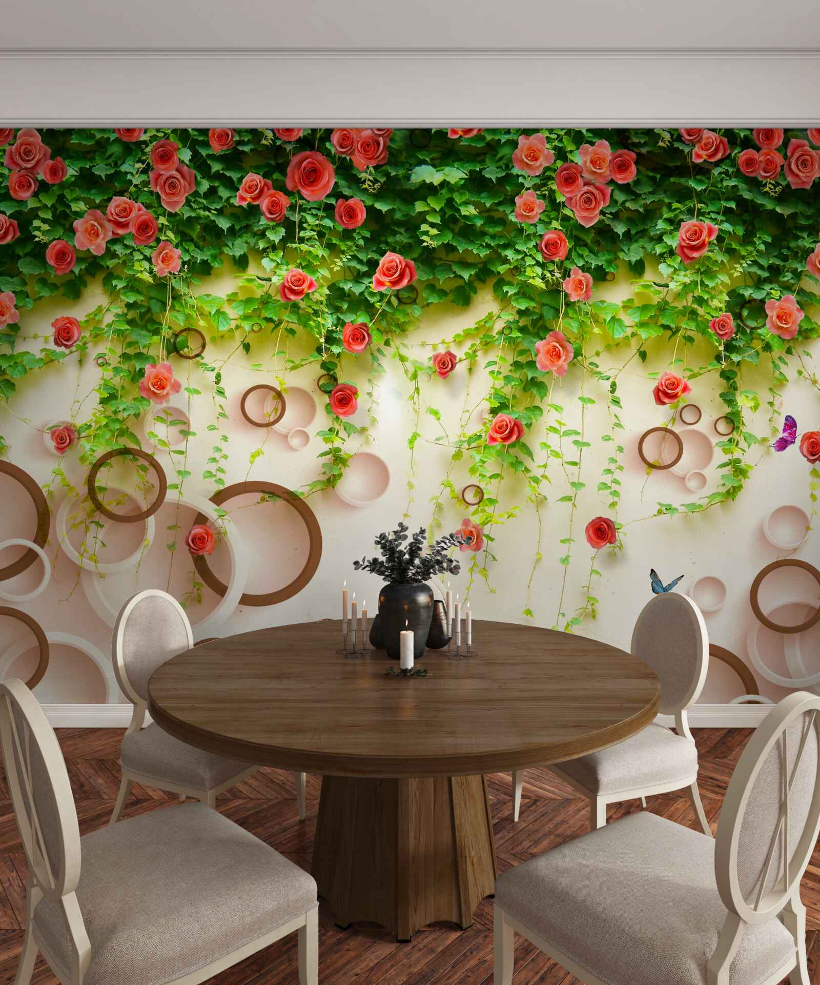 Fototapeta różowe róże na winorośli