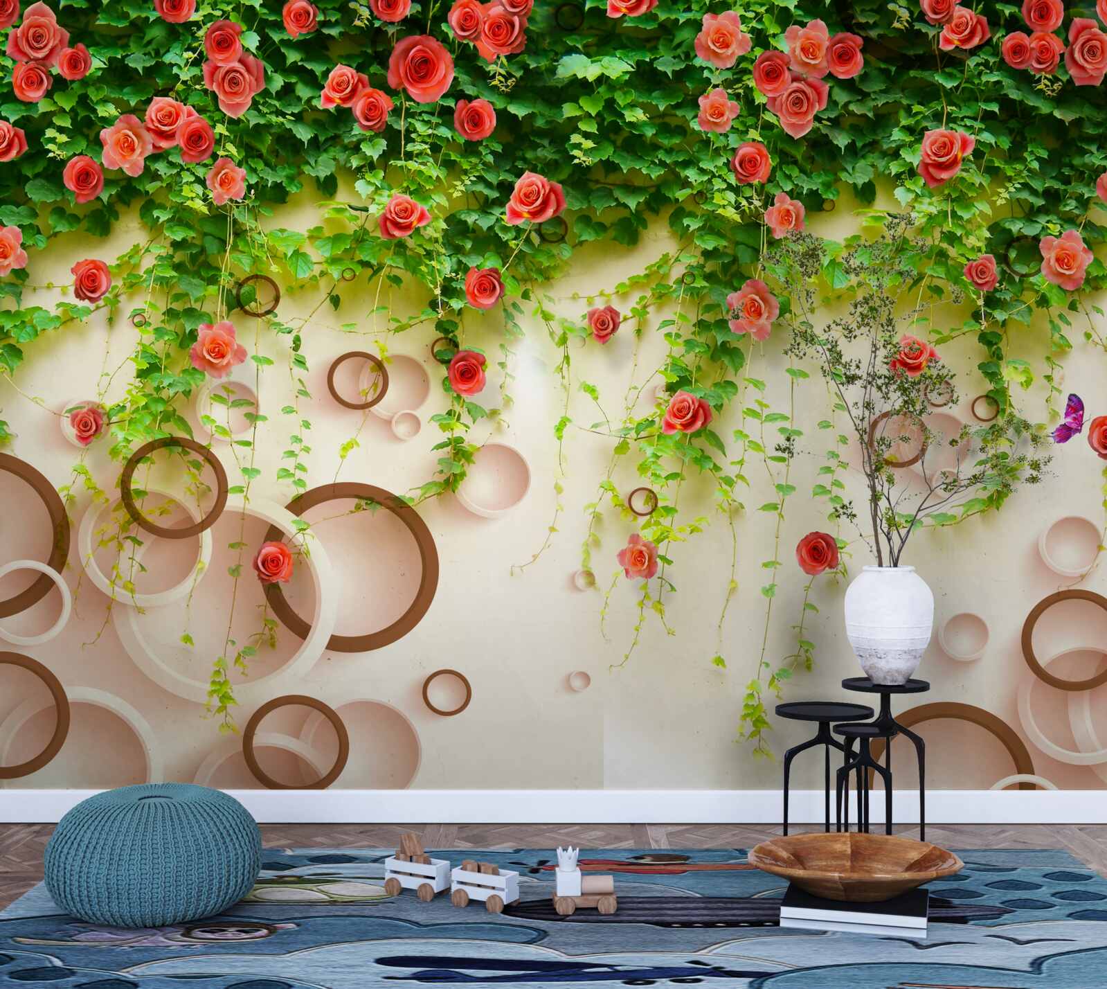 Fototapeta różowe róże na winorośli