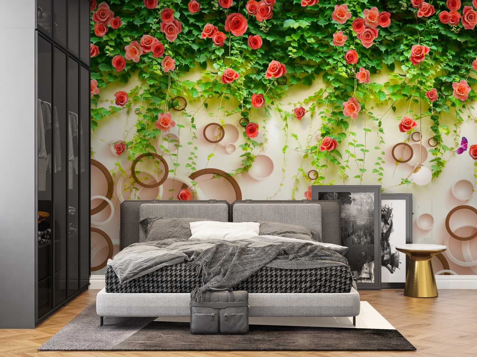 Fototapeta różowe róże na winorośli