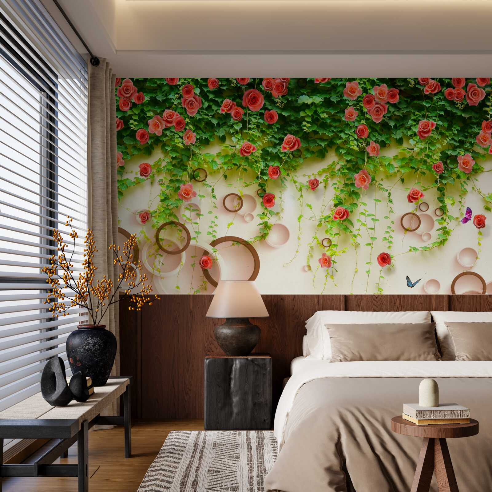 Fototapeta różowe róże na winorośli