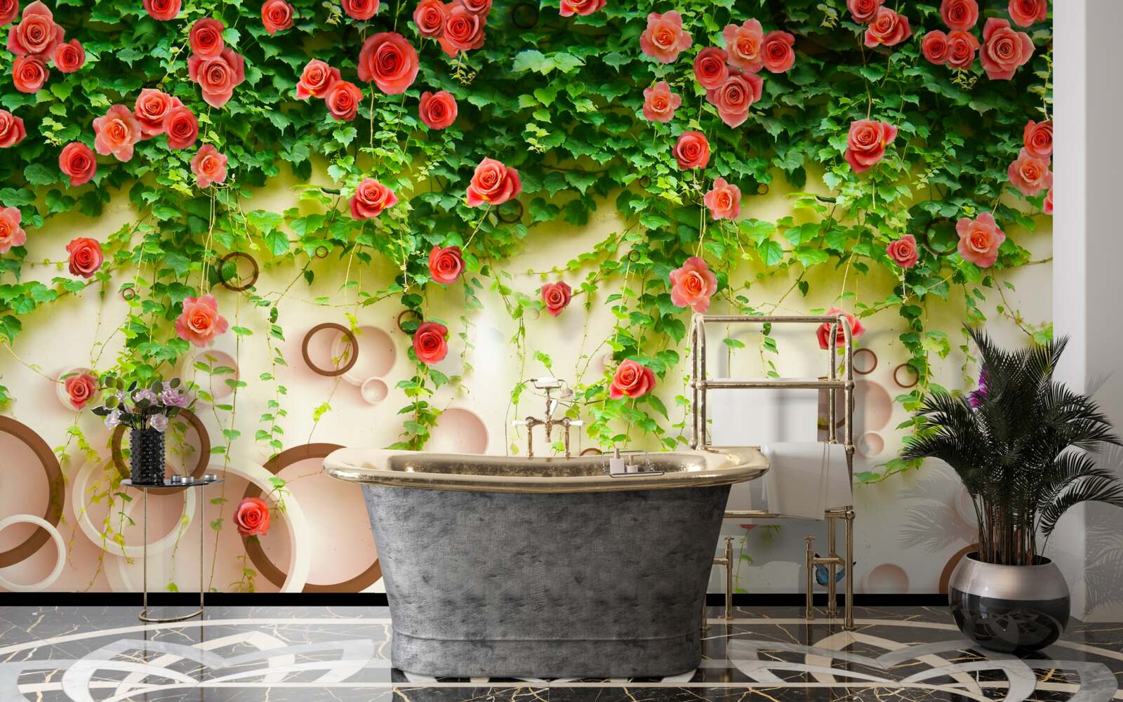 Fototapeta różowe róże na winorośli