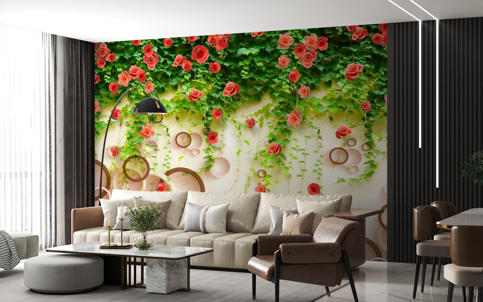 Fototapeta różowe róże na winorośli