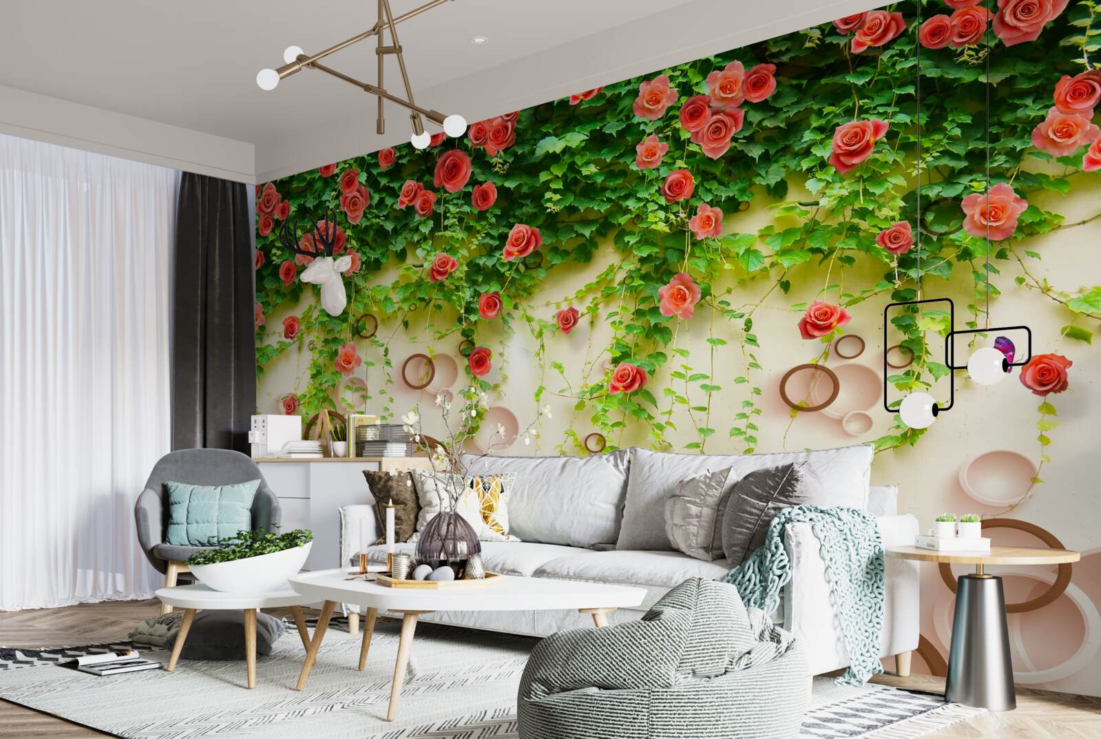 Fototapeta różowe róże na winorośli