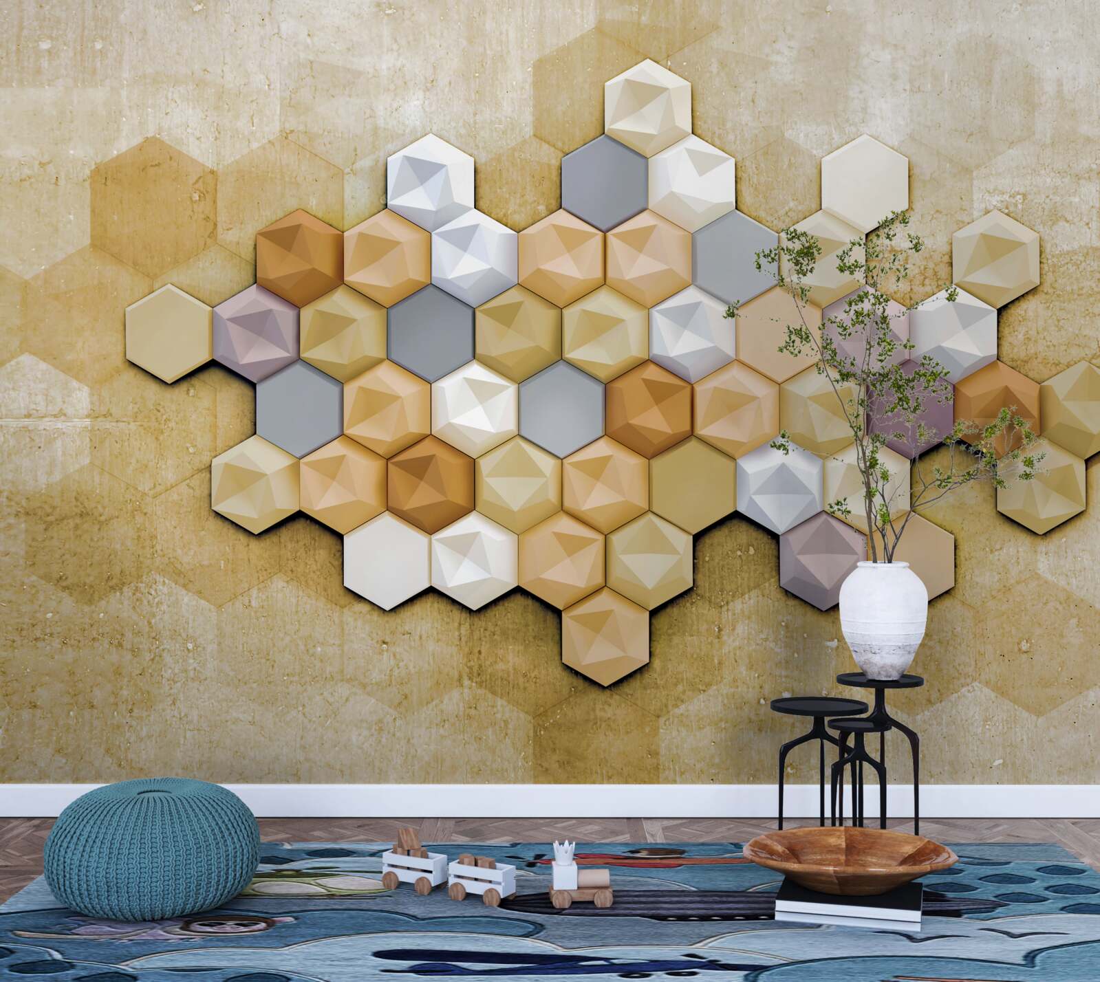 Fototapeta panele z trójwymiarowym wzorem plastra miodu