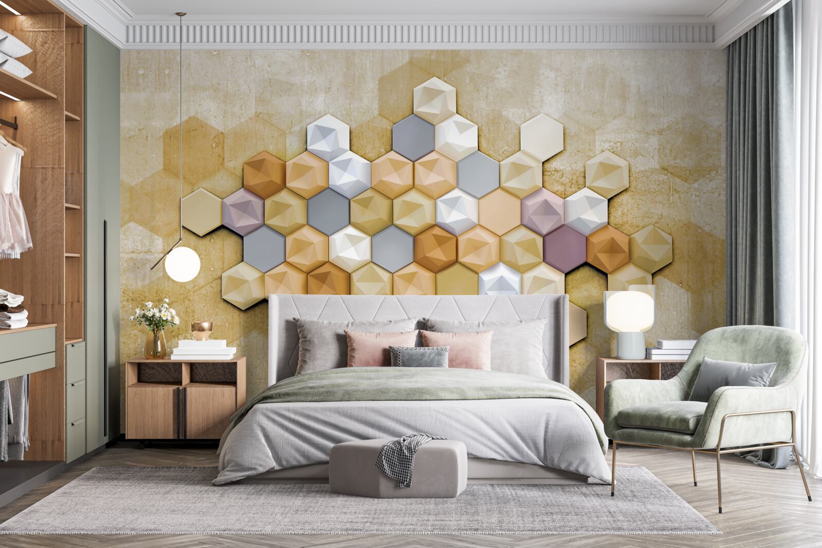 Fototapeta panele z trójwymiarowym wzorem plastra miodu