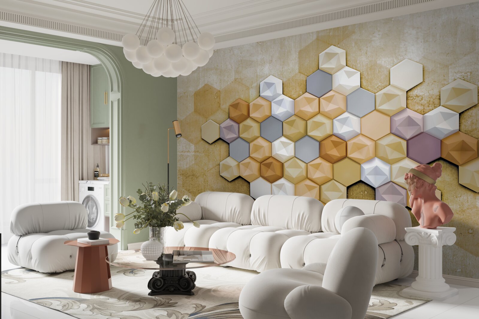 Fototapeta panele z trójwymiarowym wzorem plastra miodu