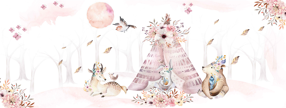 Fototapeta zwierzęta zebrały się w pobliżu namiotu w lesie