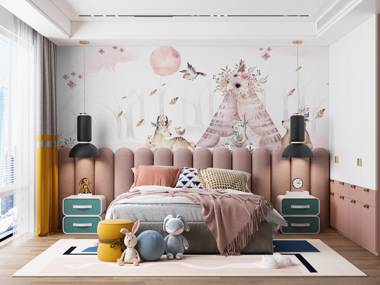 Fototapeta zwierzęta zebrały się w pobliżu namiotu w lesie