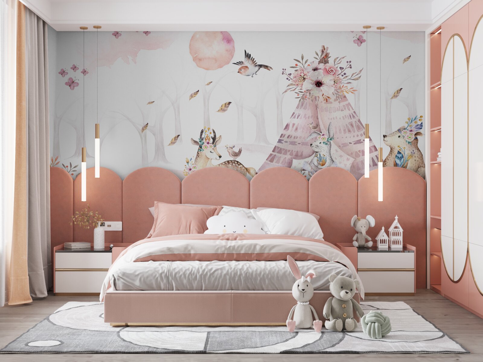 Fototapeta zwierzęta zebrały się w pobliżu namiotu w lesie