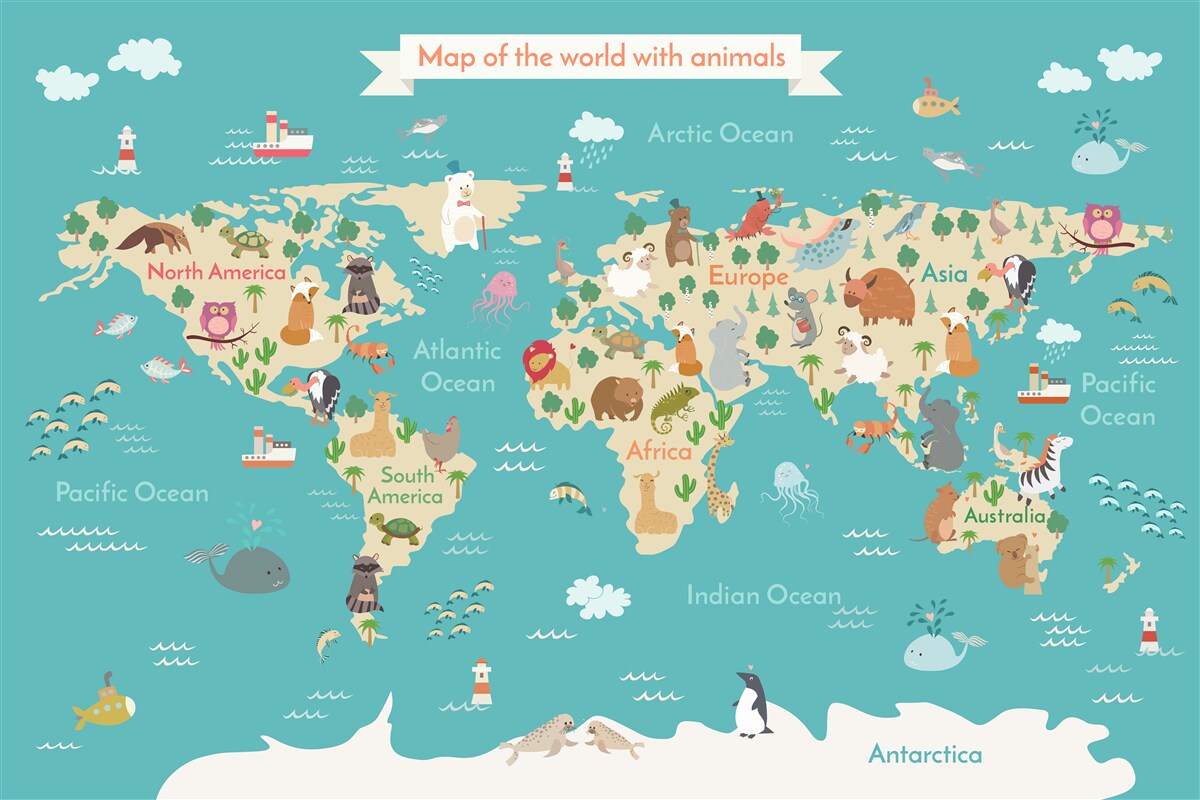 Fototapeta mapa świata z różnymi szczegółowymi elementami