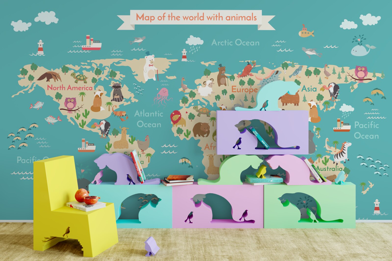 Fototapeta mapa świata z różnymi szczegółowymi elementami