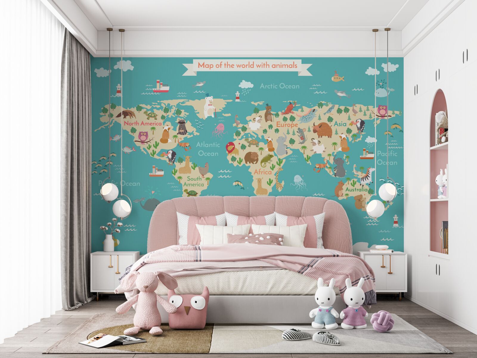 Fototapeta mapa świata z różnymi szczegółowymi elementami