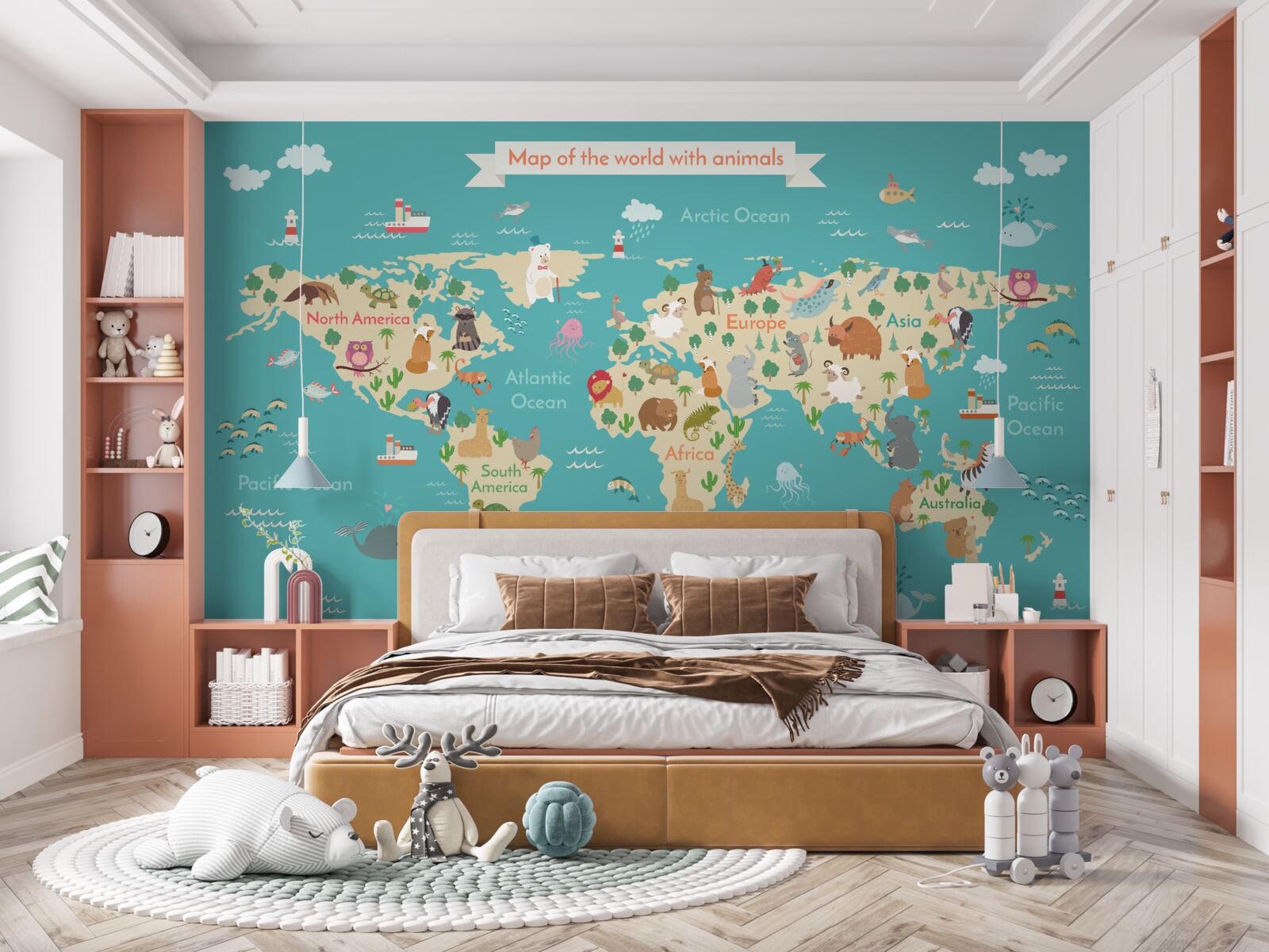 Fototapeta mapa świata z różnymi szczegółowymi elementami