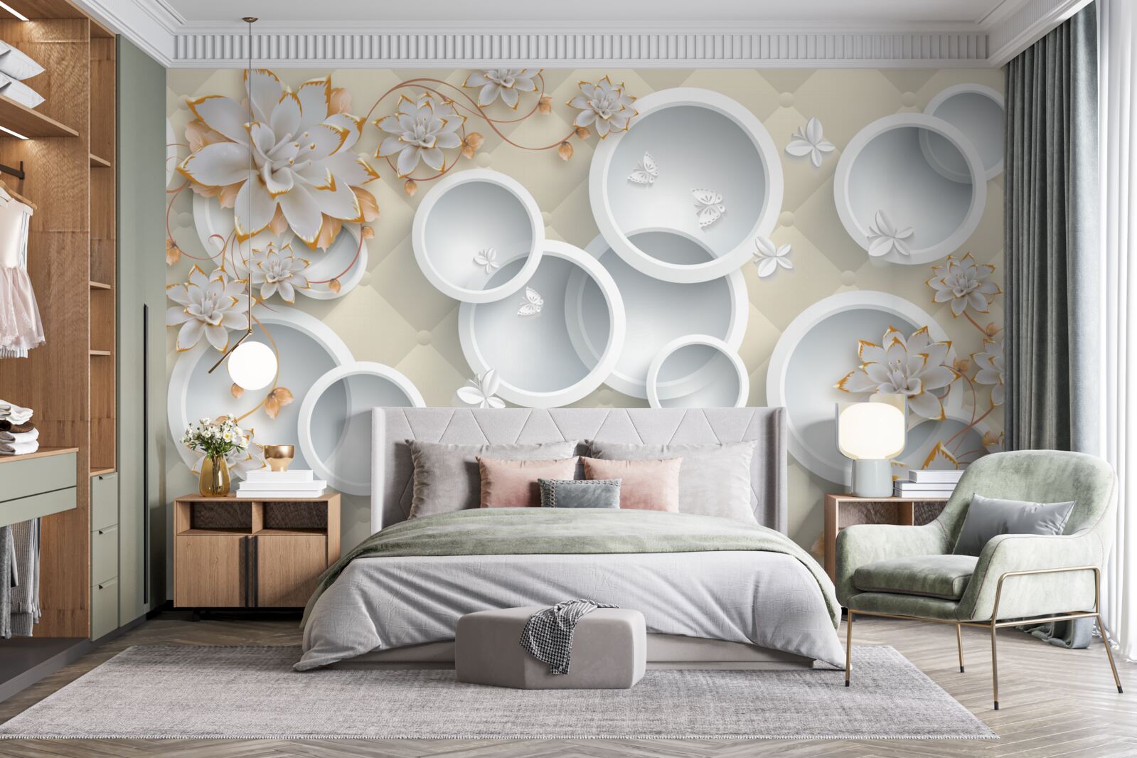 Fototapeta jasne tło z białymi kółkami