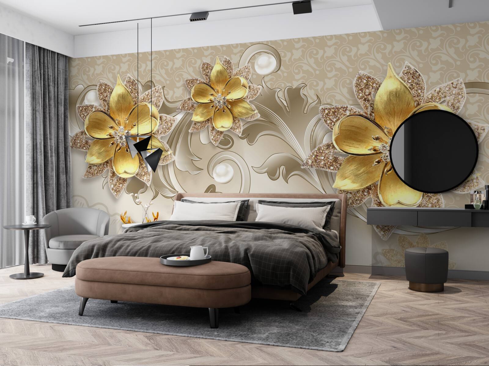 Fototapeta mały śnieżnobiały jeleń i kamienne żółte kwiaty