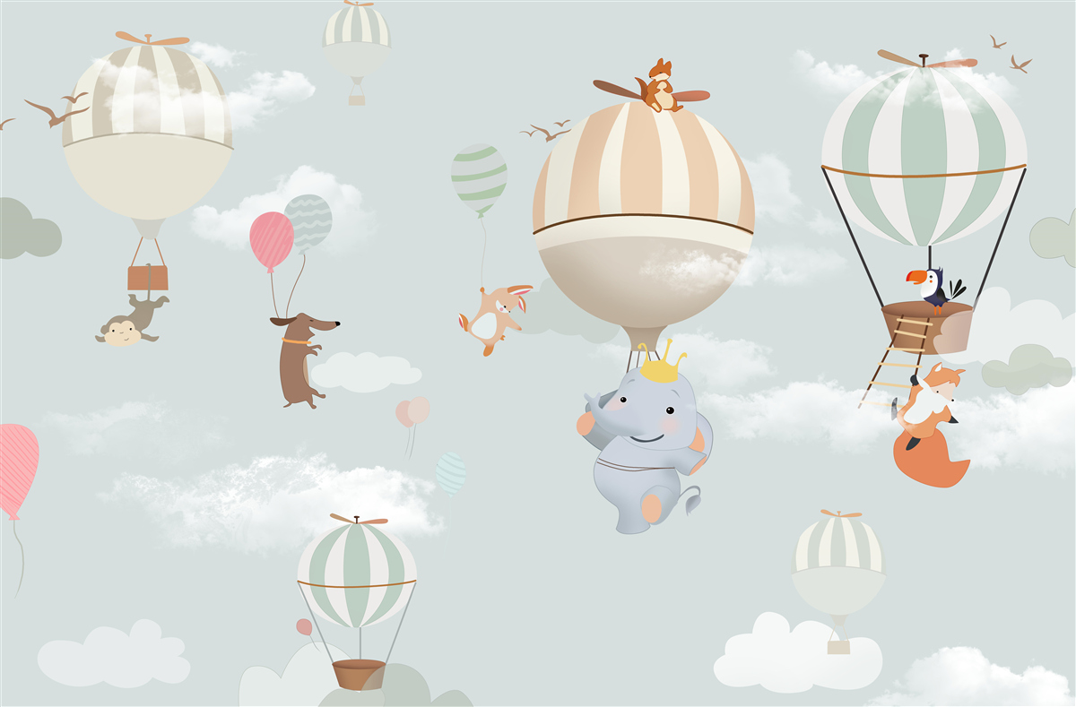 Fototapeta zwierzęta unoszą się na balonach i balonach