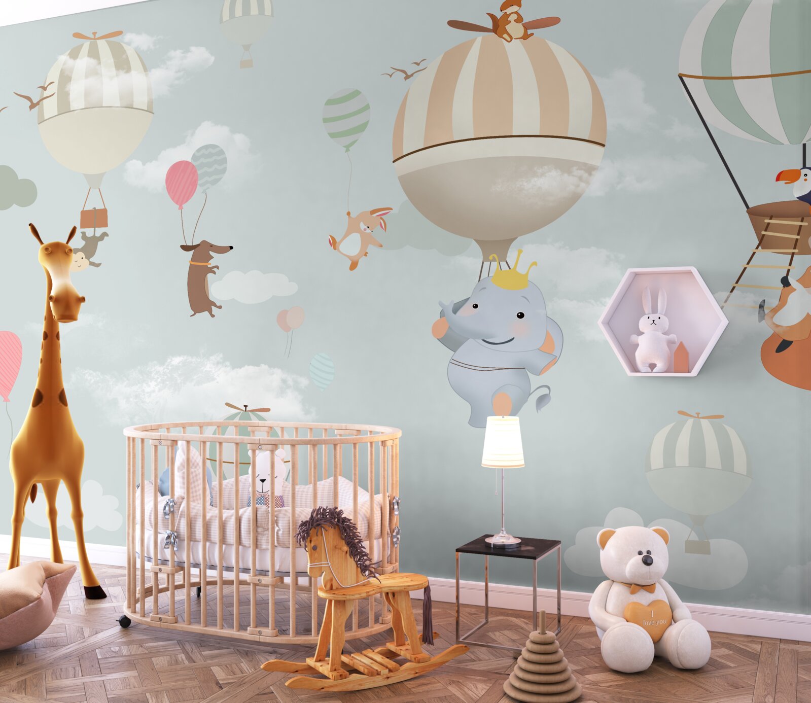 Fototapeta zwierzęta unoszą się na balonach i balonach