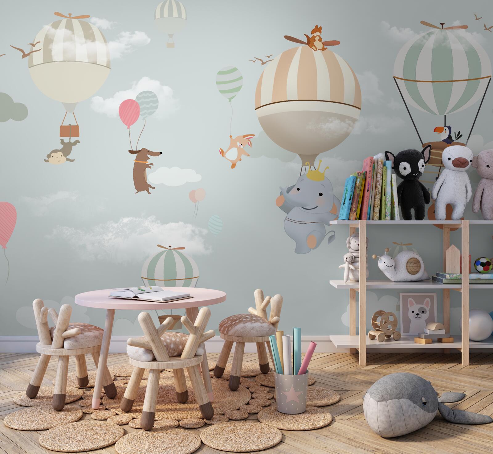 Fototapeta zwierzęta unoszą się na balonach i balonach