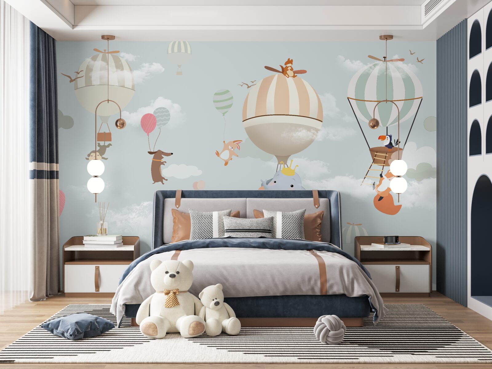 Fototapeta zwierzęta unoszą się na balonach i balonach