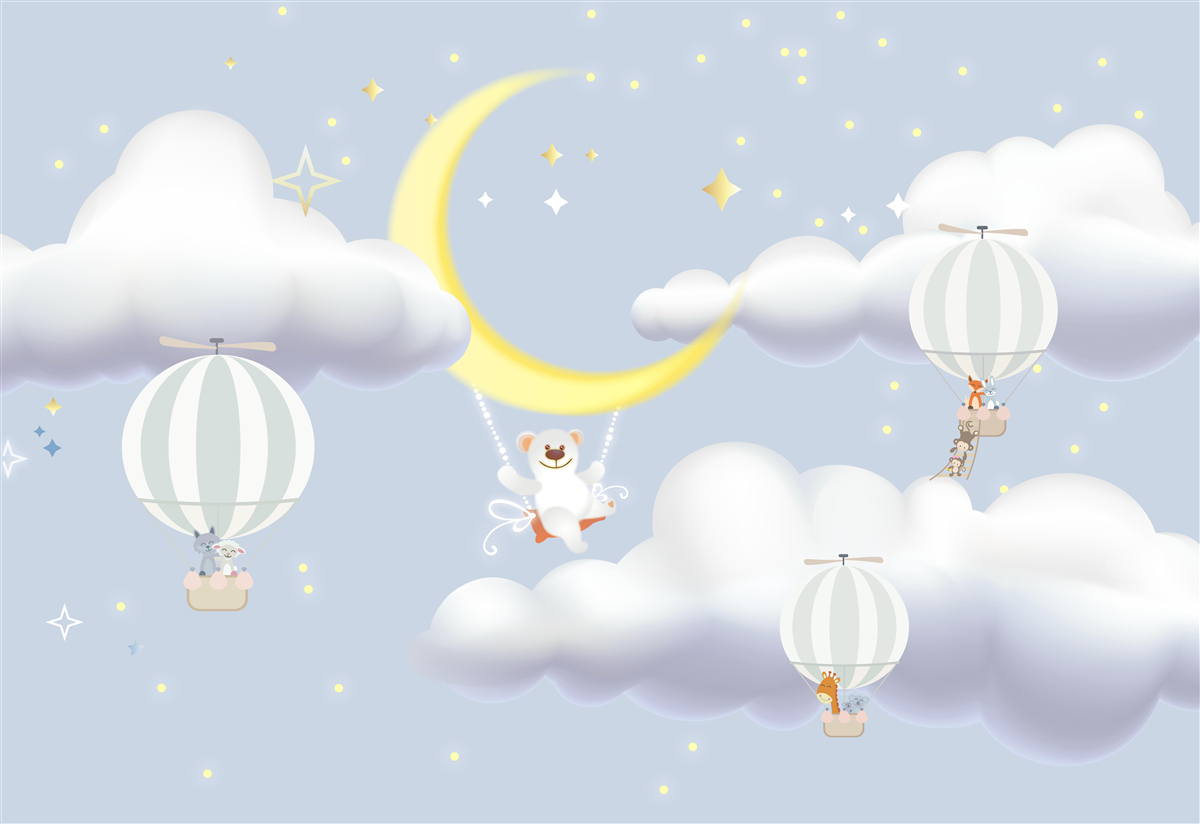 Fototapeta niedźwiedź jest na księżycu, a zwierzęta w balonach wykonanych z powietrza