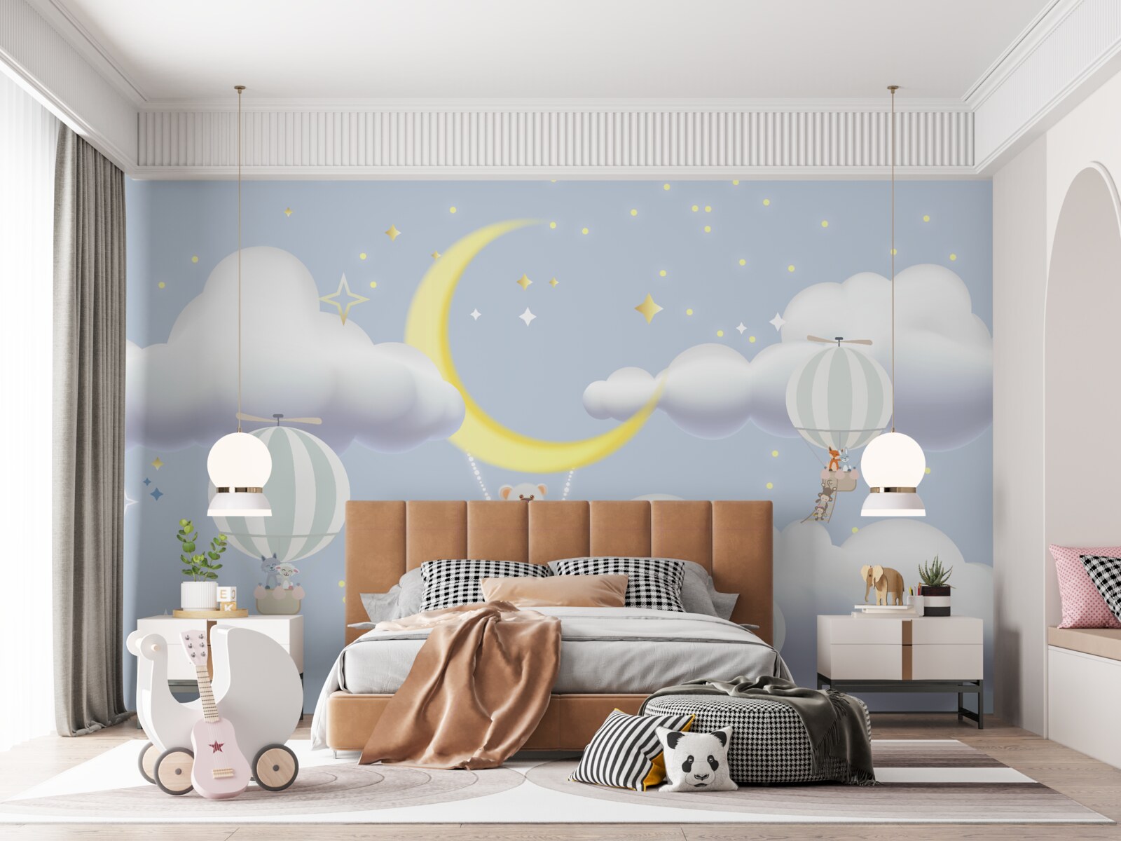 Fototapeta niedźwiedź jest na księżycu, a zwierzęta w balonach wykonanych z powietrza