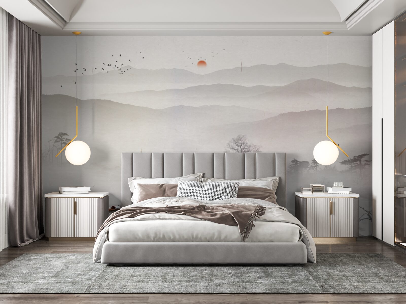 Fototapeta poranny świt i samotny mężczyzna w łodzi