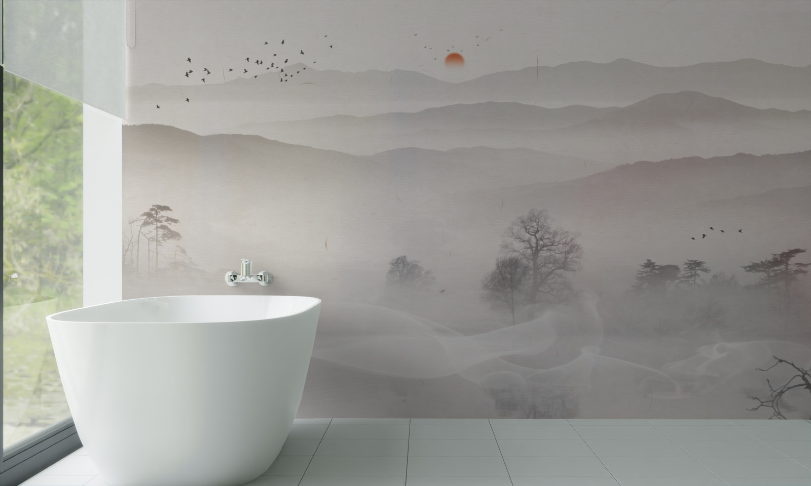 Fototapeta poranny świt i samotny mężczyzna w łodzi