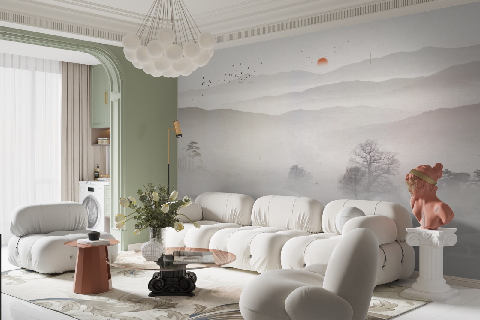 Fototapeta poranny świt i samotny mężczyzna w łodzi