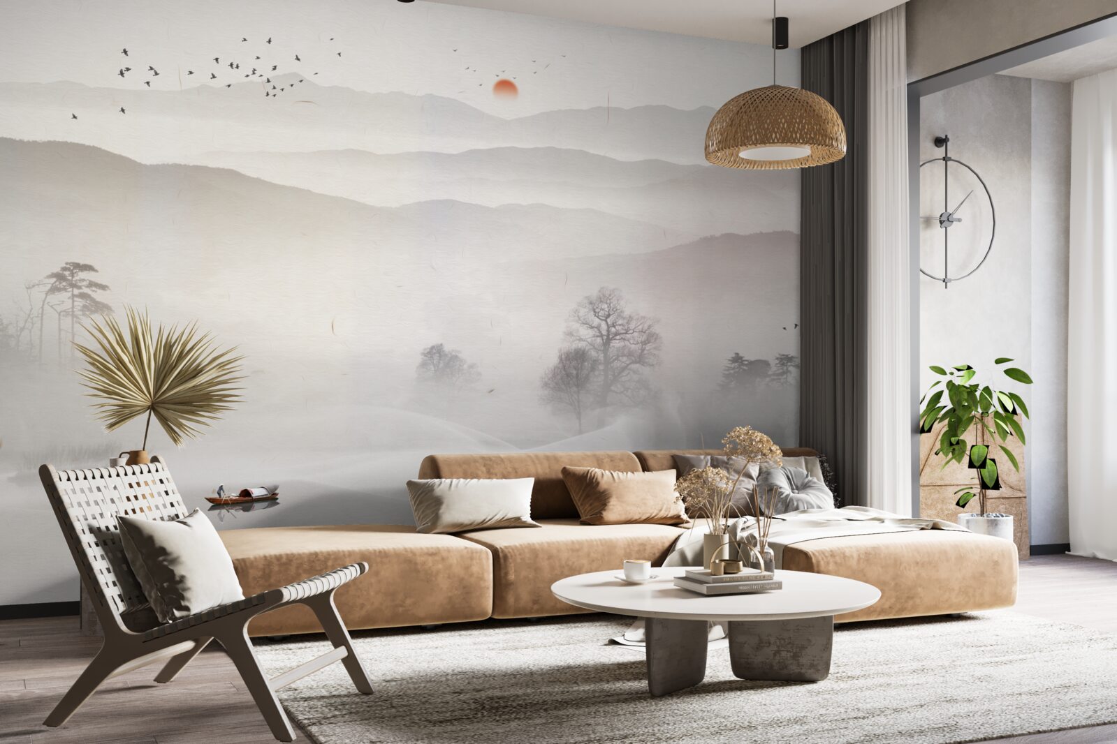 Fototapeta poranny świt i samotny mężczyzna w łodzi