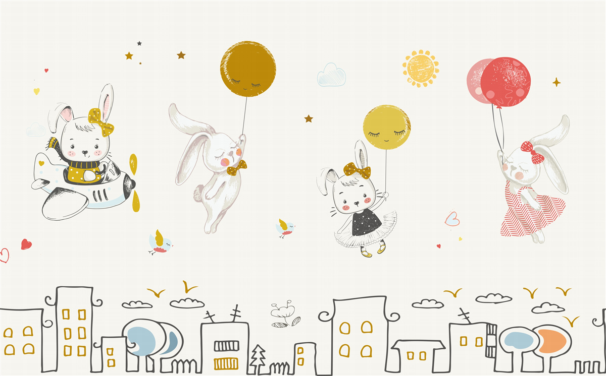 Fototapeta króliczki krążą nad domami