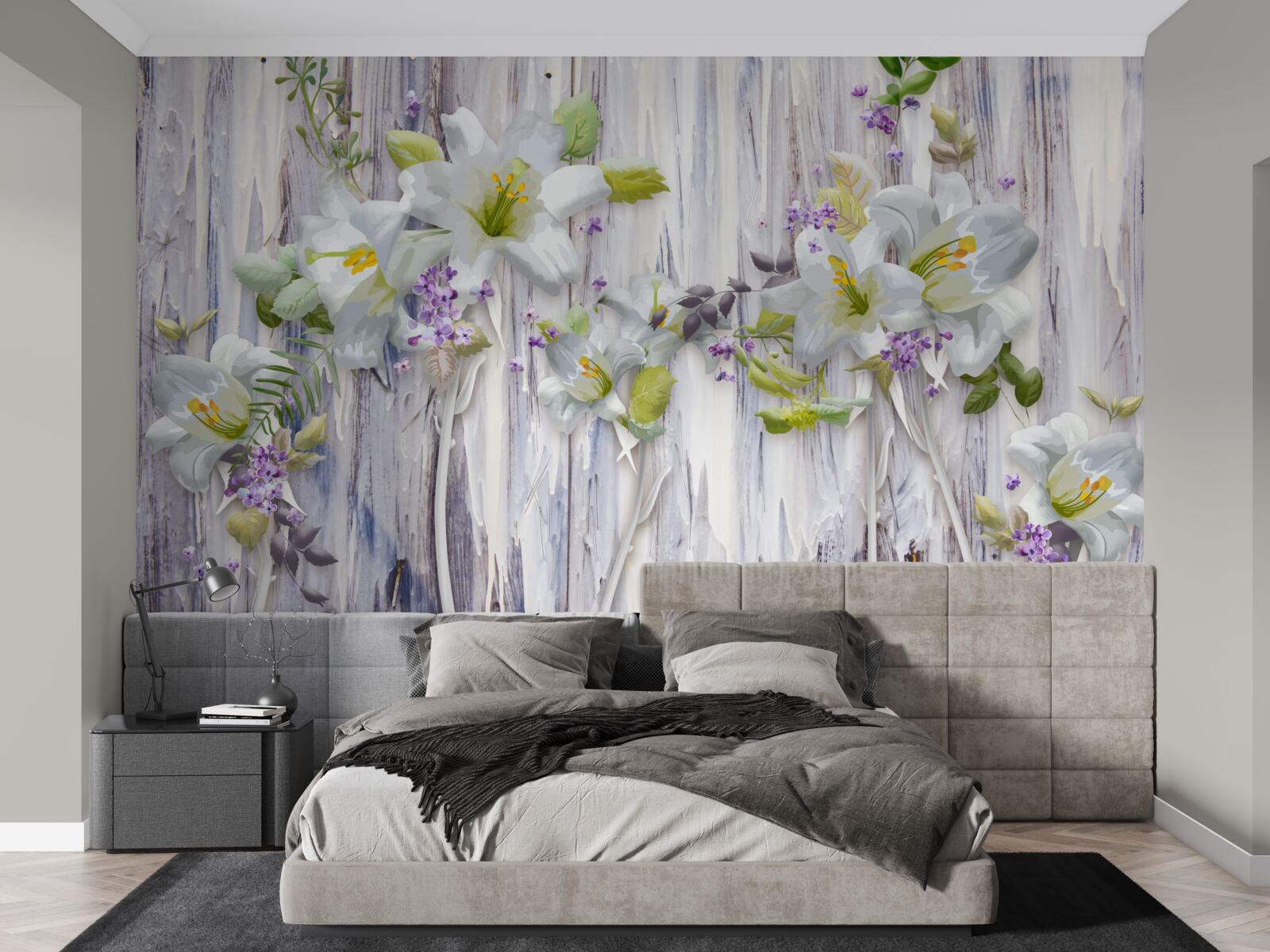 Fototapeta białe lilie wyróżniają się na tle wszelkiego rodzaju kwiatów