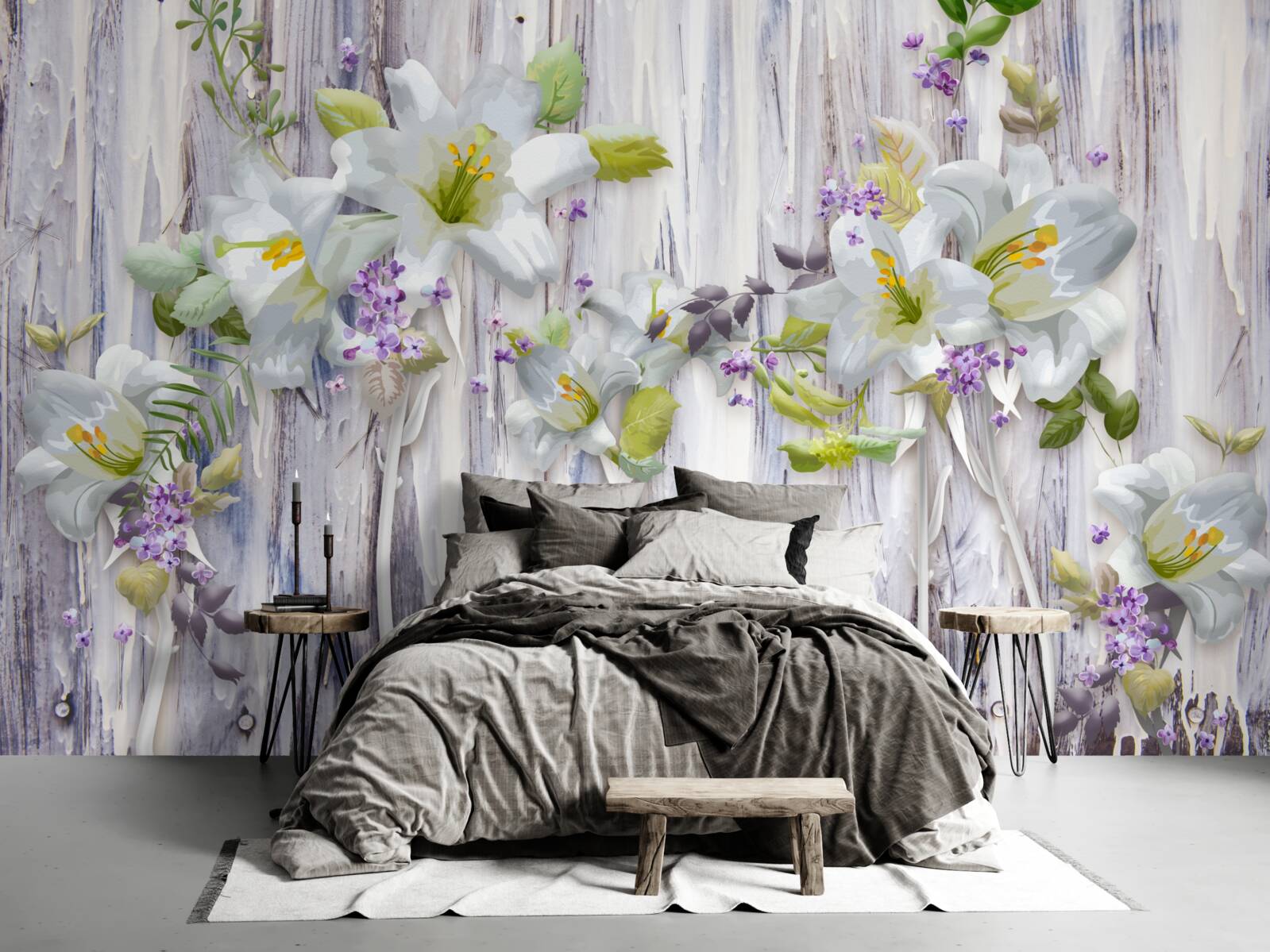 Fototapeta białe lilie wyróżniają się na tle wszelkiego rodzaju kwiatów