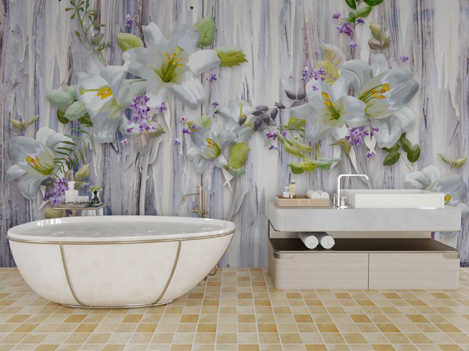 Fototapeta białe lilie wyróżniają się na tle wszelkiego rodzaju kwiatów