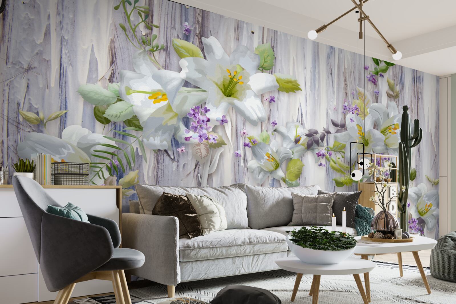 Fototapeta białe lilie wyróżniają się na tle wszelkiego rodzaju kwiatów