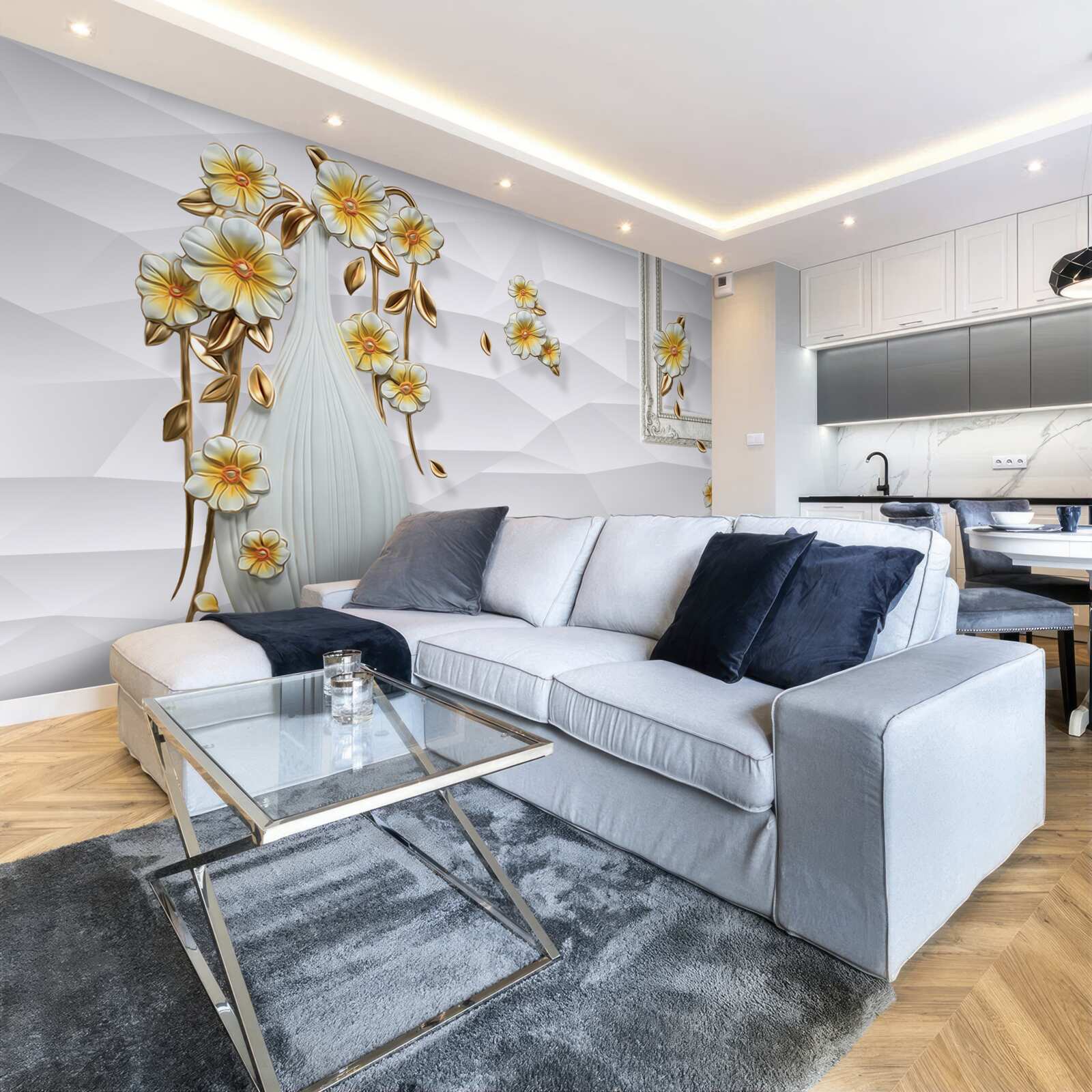 Fototapeta wysoki, jasny wazon z kwiatami