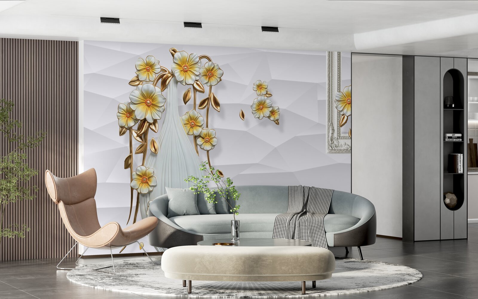 Fototapeta wysoki, jasny wazon z kwiatami