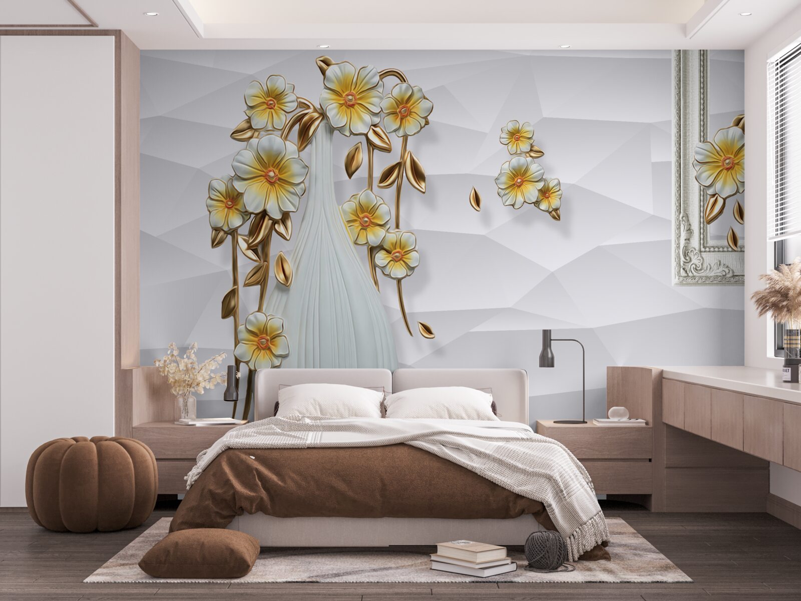 Fototapeta wysoki, jasny wazon z kwiatami