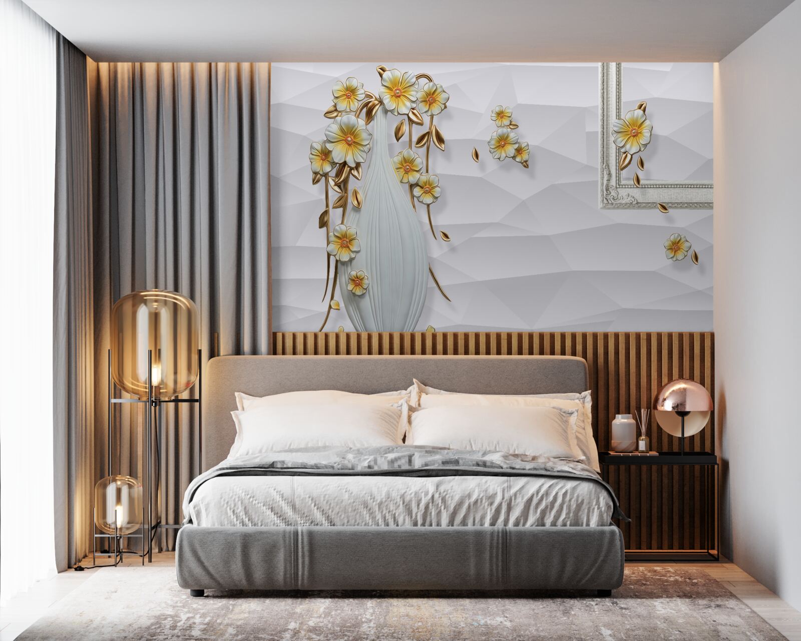 Fototapeta wysoki, jasny wazon z kwiatami