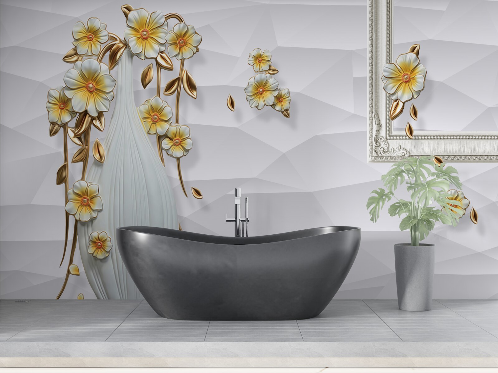 Fototapeta wysoki, jasny wazon z kwiatami