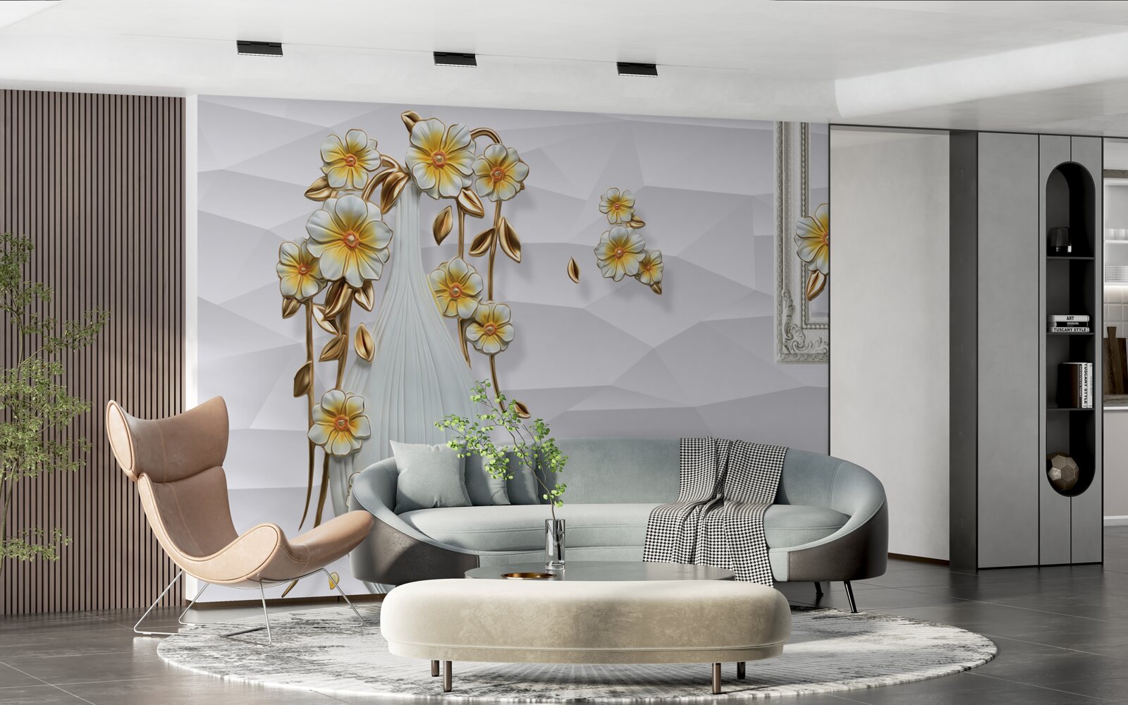 Fototapeta wysoki, jasny wazon z kwiatami