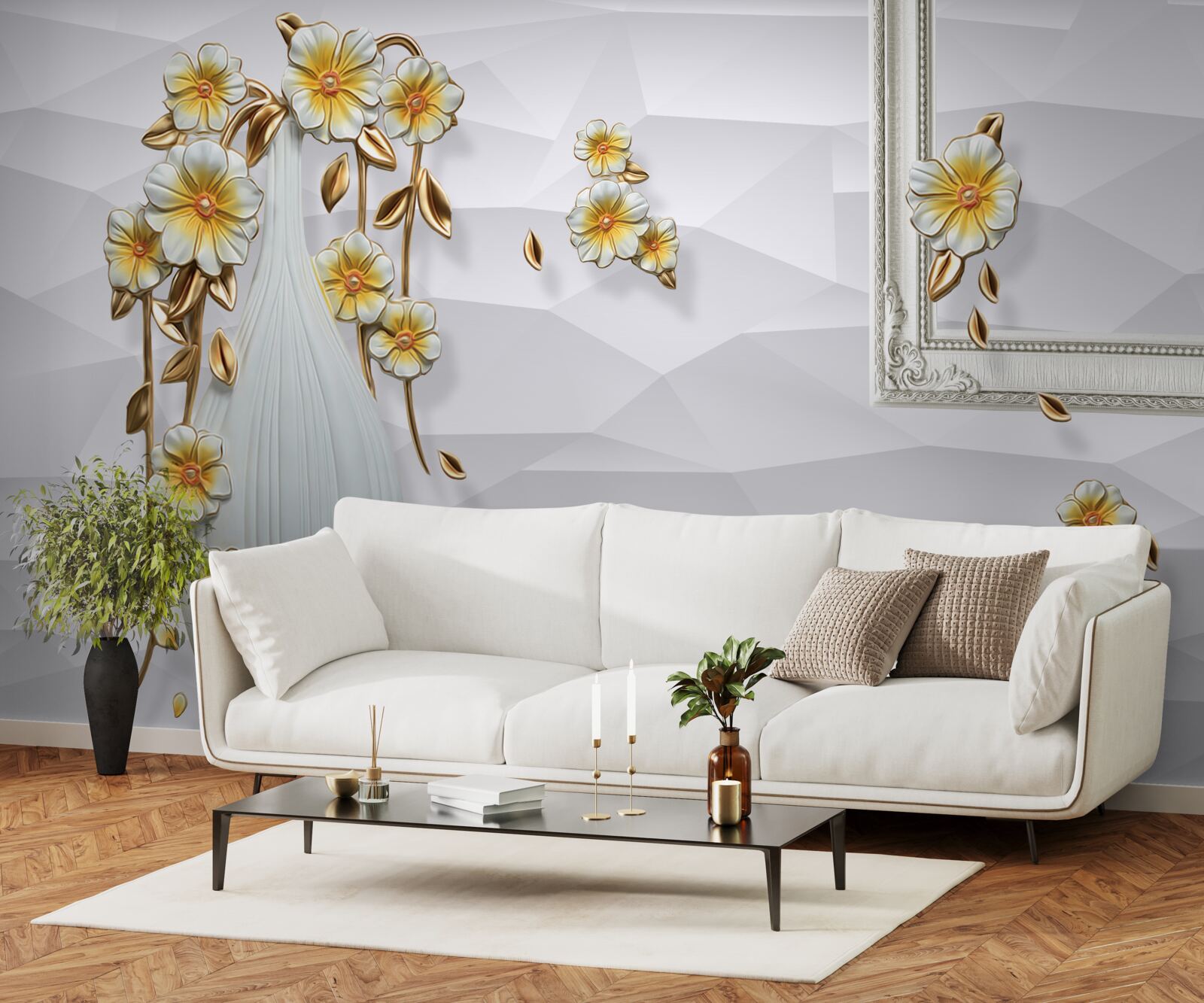 Fototapeta wysoki, jasny wazon z kwiatami