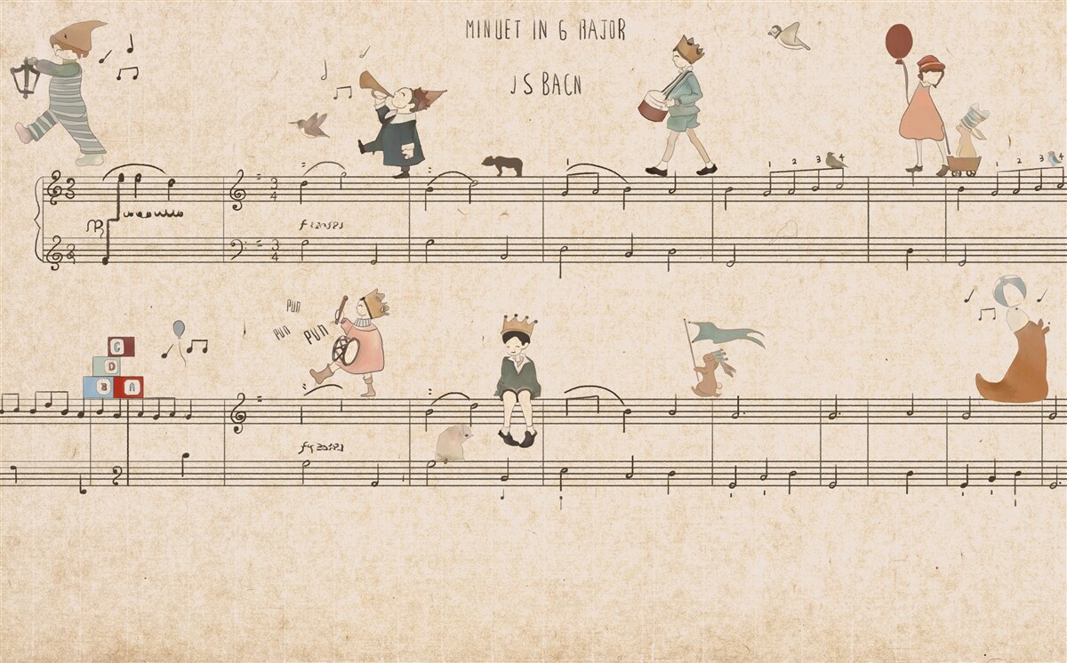 Fototapeta dzieci spacerują po liniach muzycznych