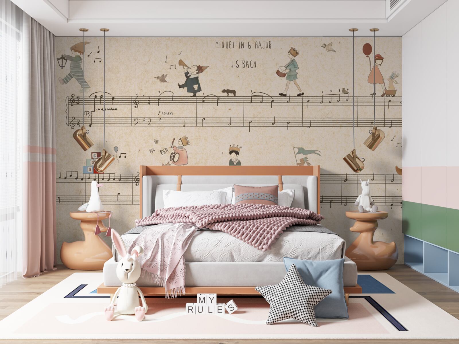 Fototapeta dzieci spacerują po liniach muzycznych