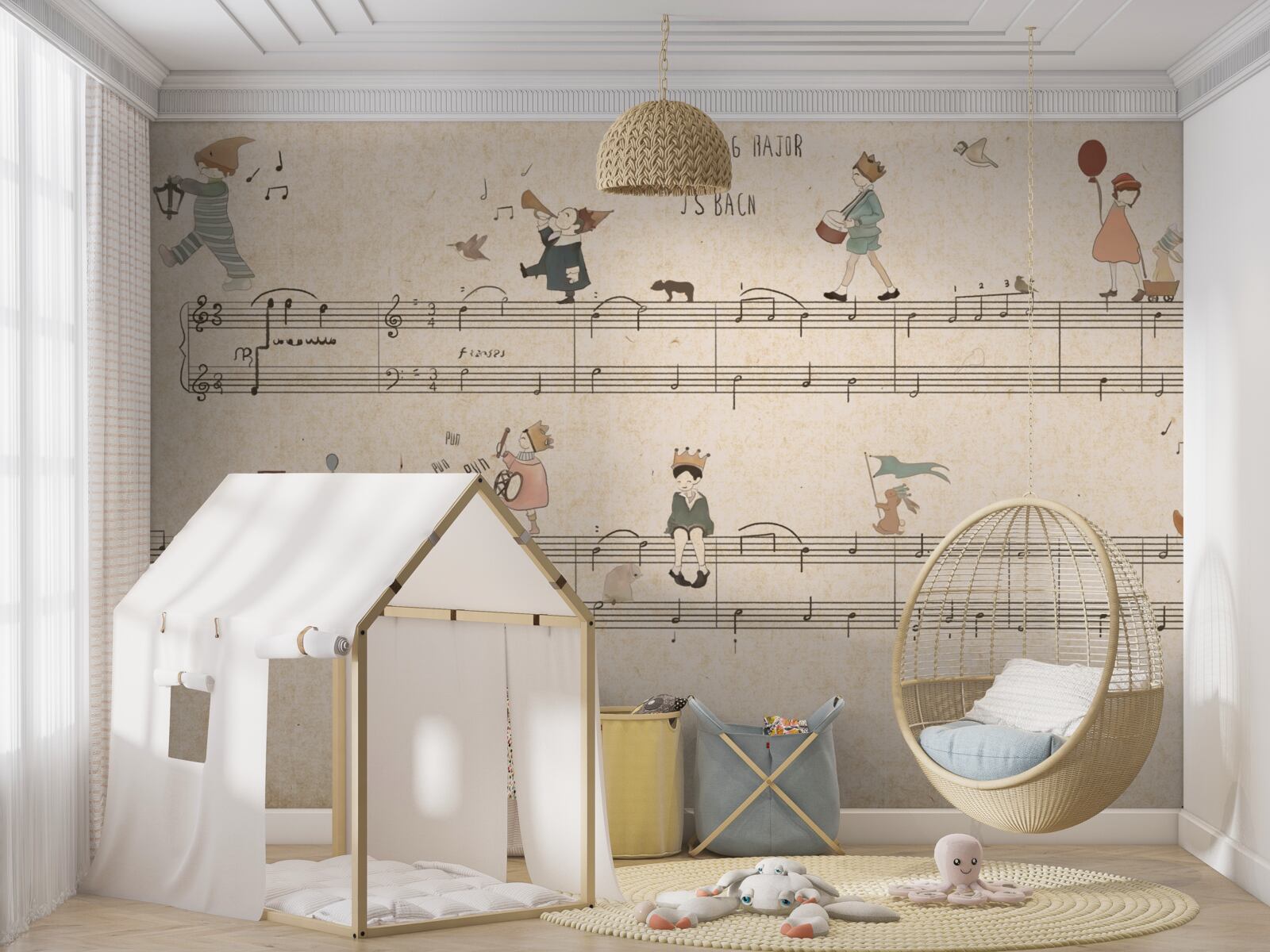 Fototapeta dzieci spacerują po liniach muzycznych